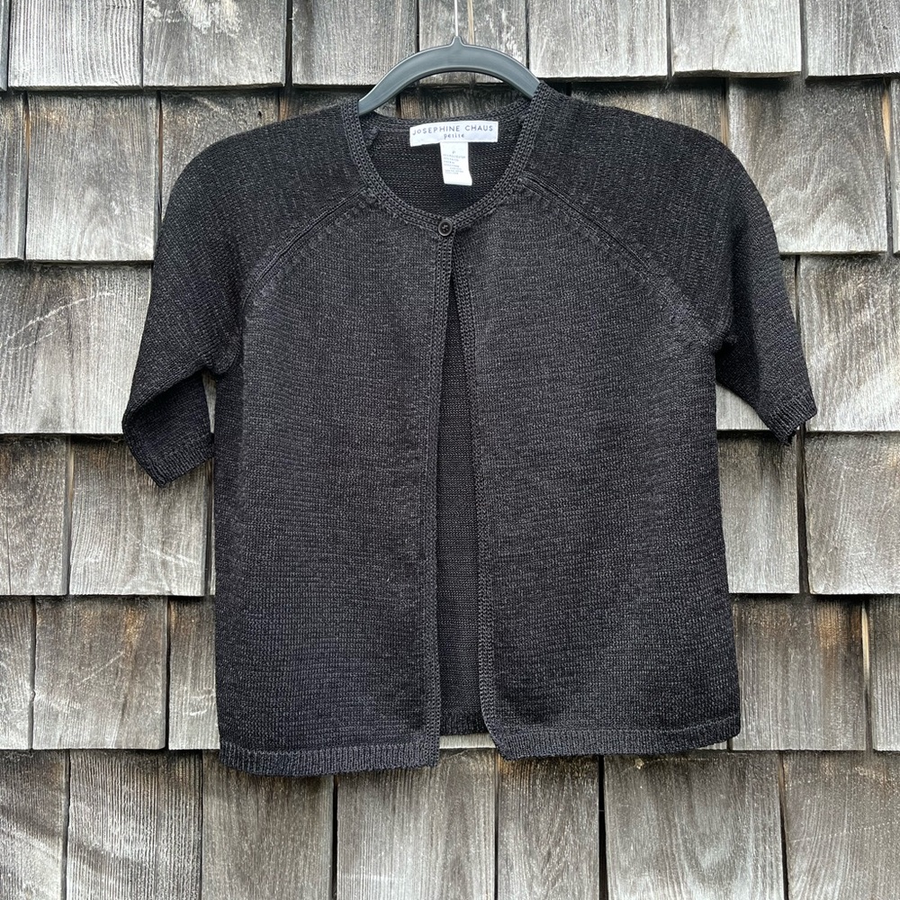 Josephine Chaus short sleeve lightweight black sweater, fine knit, petite